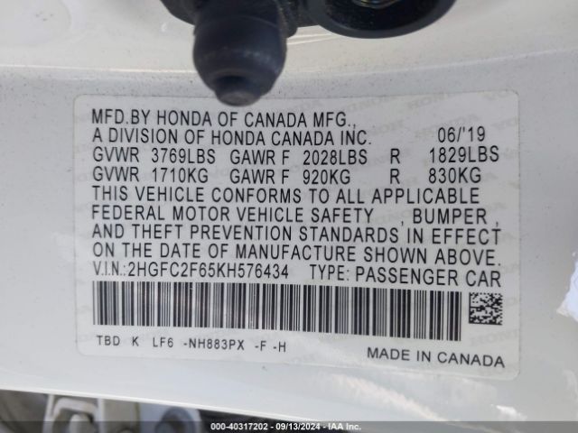 Photo 8 VIN: 2HGFC2F65KH576434 - HONDA CIVIC 