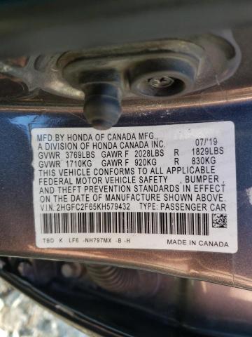 Photo 9 VIN: 2HGFC2F65KH579432 - HONDA CIVIC LX 