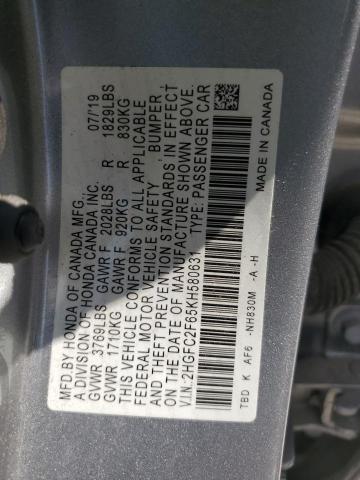 Photo 12 VIN: 2HGFC2F65KH580631 - HONDA CIVIC LX 