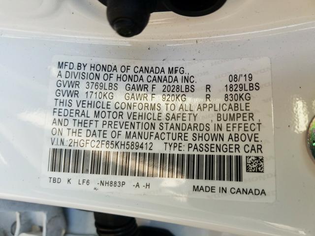 Photo 9 VIN: 2HGFC2F65KH589412 - HONDA CIVIC LX 