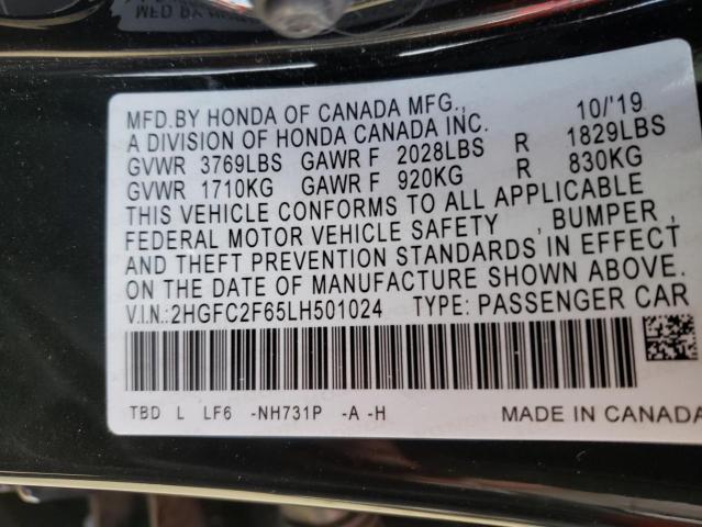 Photo 9 VIN: 2HGFC2F65LH501024 - HONDA CIVIC LX 