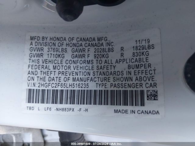 Photo 8 VIN: 2HGFC2F65LH516235 - HONDA CIVIC 