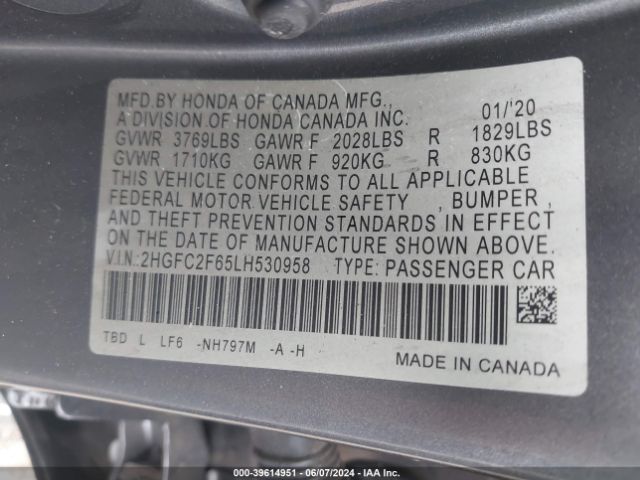 Photo 8 VIN: 2HGFC2F65LH530958 - HONDA CIVIC 