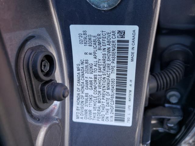 Photo 9 VIN: 2HGFC2F65LH545363 - HONDA CIVIC LX 