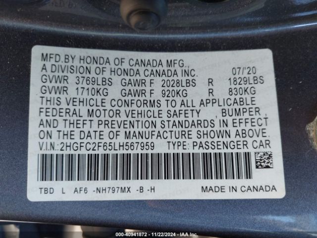 Photo 8 VIN: 2HGFC2F65LH567959 - HONDA CIVIC 