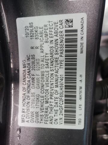 Photo 9 VIN: 2HGFC2F65LH597401 - HONDA CIVIC LX 