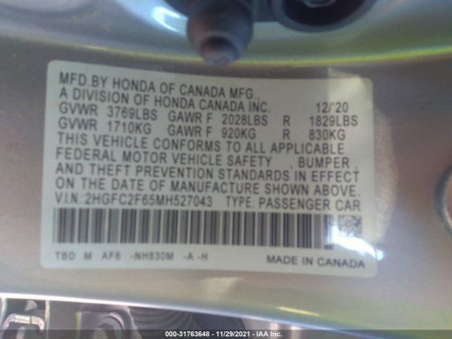 Photo 8 VIN: 2HGFC2F65MH527043 - HONDA CIVIC SEDAN 