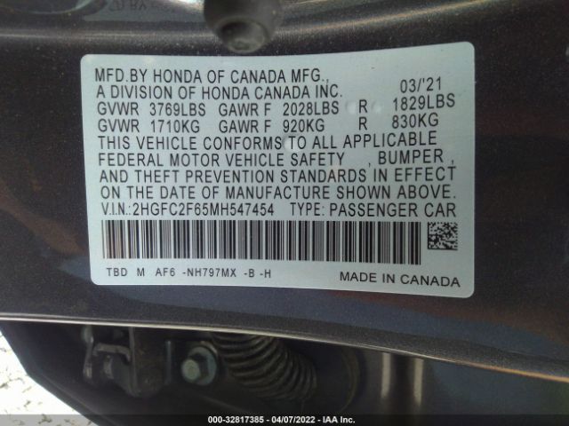 Photo 8 VIN: 2HGFC2F65MH547454 - HONDA CIVIC SEDAN 