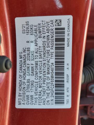 Photo 11 VIN: 2HGFC2F65MH548734 - HONDA CIVIC LX 