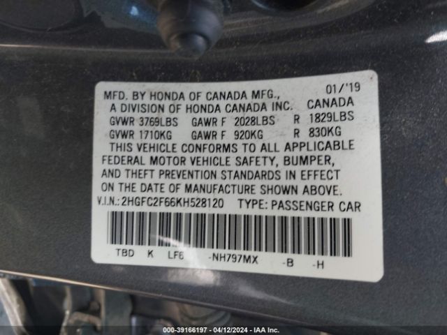 Photo 8 VIN: 2HGFC2F66KH528120 - HONDA CIVIC 