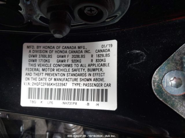 Photo 8 VIN: 2HGFC2F66KH533947 - HONDA CIVIC 