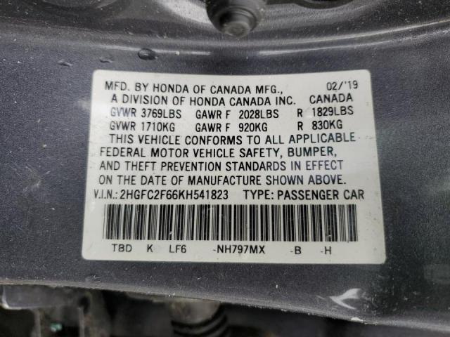 Photo 9 VIN: 2HGFC2F66KH541823 - HONDA CIVIC LX 