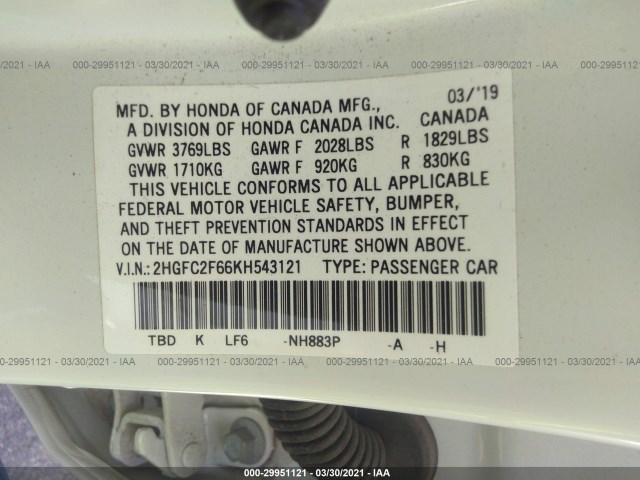 Photo 8 VIN: 2HGFC2F66KH543121 - HONDA CIVIC SEDAN 