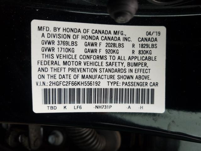 Photo 9 VIN: 2HGFC2F66KH556192 - HONDA CIVIC LX 