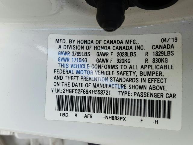 Photo 9 VIN: 2HGFC2F66KH558721 - HONDA CIVIC LX 