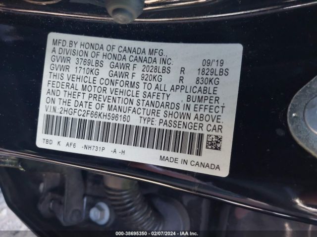 Photo 8 VIN: 2HGFC2F66KH596160 - HONDA CIVIC 