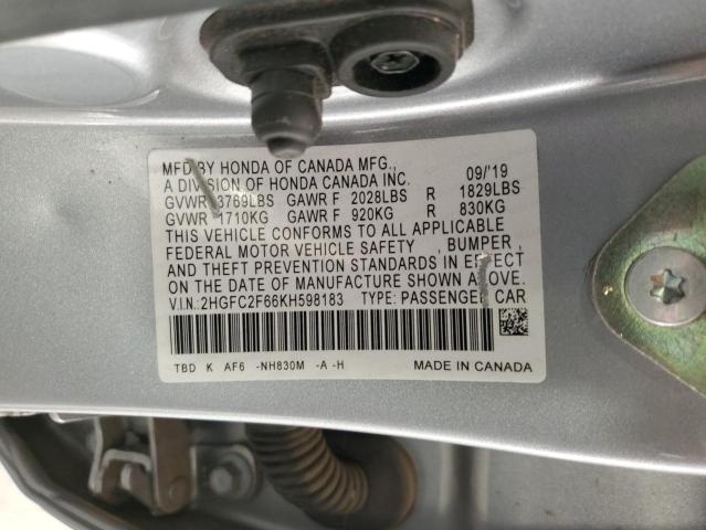 Photo 11 VIN: 2HGFC2F66KH598183 - HONDA CIVIC LX 