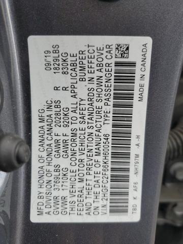 Photo 11 VIN: 2HGFC2F66KH600546 - HONDA CIVIC LX 