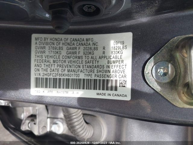 Photo 8 VIN: 2HGFC2F66KH601700 - HONDA CIVIC 