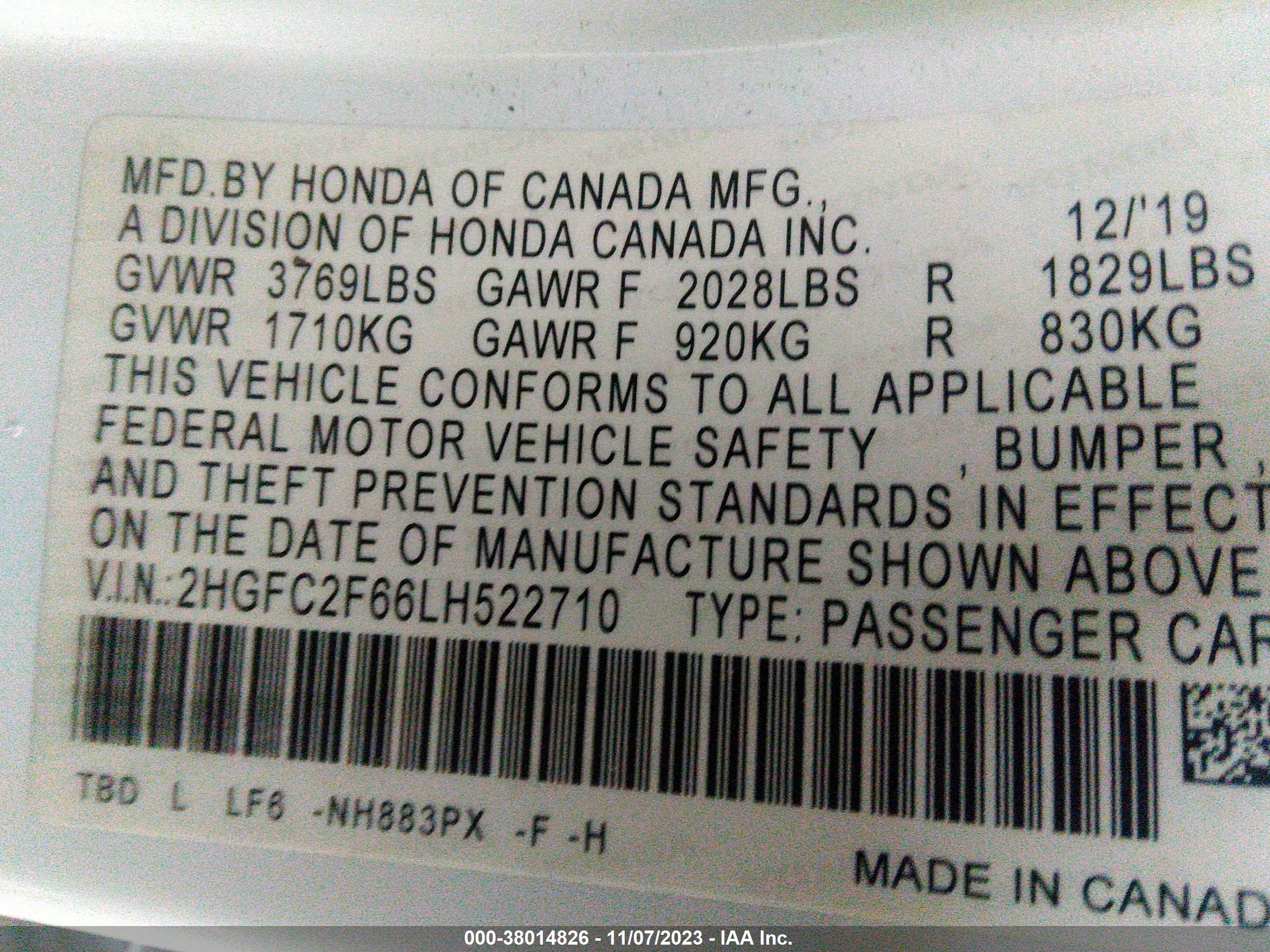 Photo 8 VIN: 2HGFC2F66LH522710 - HONDA CIVIC 