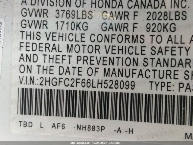 Photo 8 VIN: 2HGFC2F66LH528099 - HONDA CIVIC SEDAN 