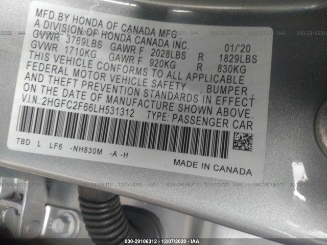 Photo 8 VIN: 2HGFC2F66LH531312 - HONDA CIVIC SEDAN 