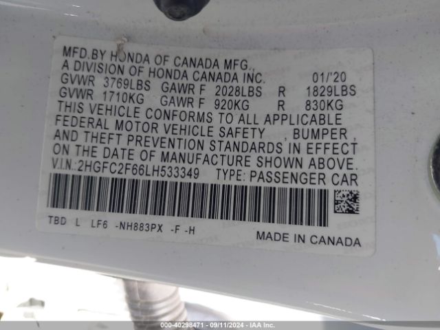 Photo 8 VIN: 2HGFC2F66LH533349 - HONDA CIVIC 