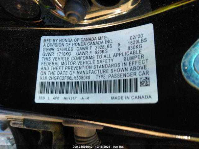 Photo 8 VIN: 2HGFC2F66LH538048 - HONDA CIVIC SEDAN 