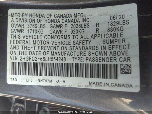 Photo 8 VIN: 2HGFC2F66LH554248 - HONDA CIVIC SEDAN 