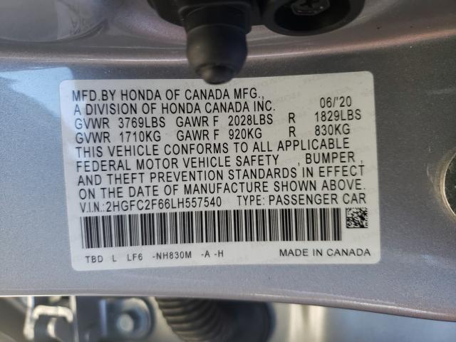 Photo 9 VIN: 2HGFC2F66LH557540 - HONDA CIVIC LX 