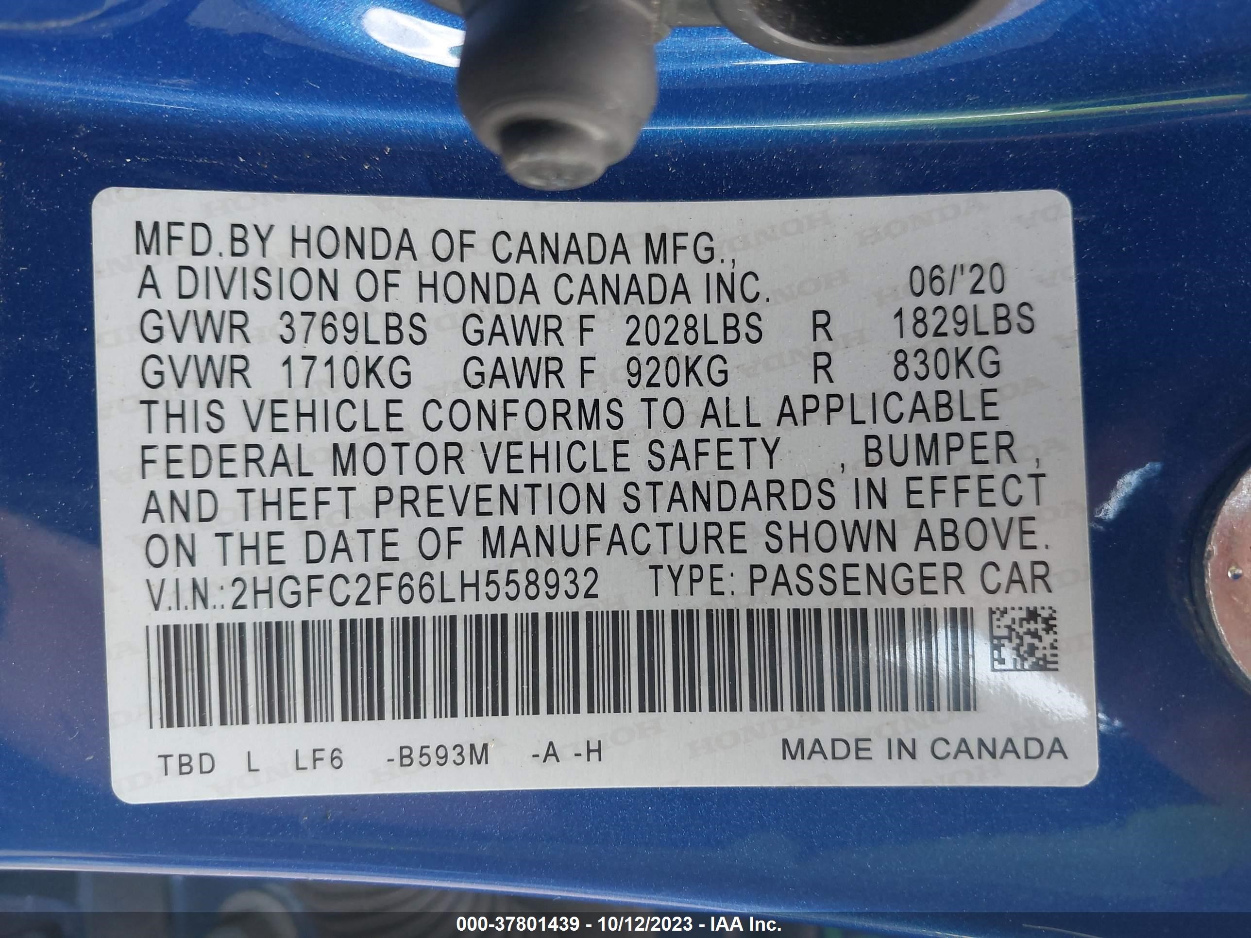 Photo 8 VIN: 2HGFC2F66LH558932 - HONDA CIVIC 