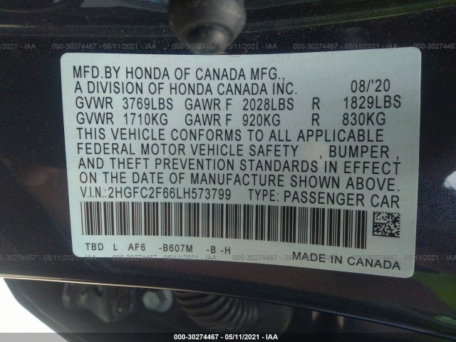 Photo 8 VIN: 2HGFC2F66LH573799 - HONDA CIVIC SEDAN 