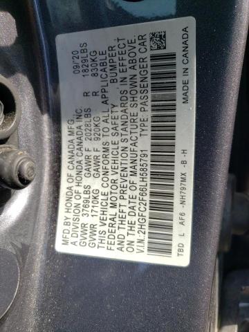 Photo 9 VIN: 2HGFC2F66LH585791 - HONDA CIVIC LX 