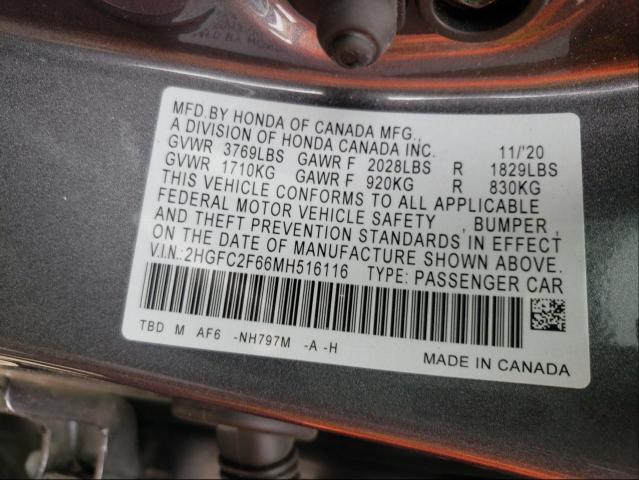 Photo 9 VIN: 2HGFC2F66MH516116 - HONDA CIVIC LX 