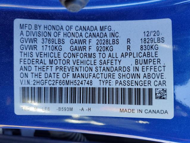 Photo 12 VIN: 2HGFC2F66MH524748 - HONDA CIVIC LX 