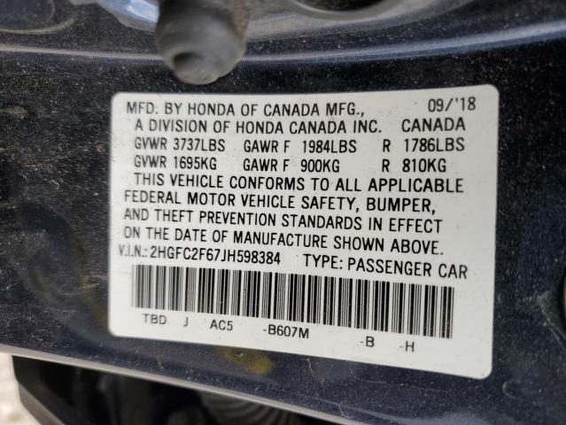 Photo 11 VIN: 2HGFC2F67JH598384 - HONDA CIVIC LX 