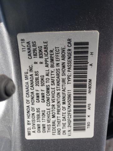 Photo 11 VIN: 2HGFC2F67KH509611 - HONDA CIVIC 