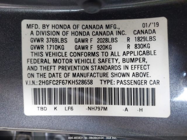 Photo 8 VIN: 2HGFC2F67KH528658 - HONDA CIVIC 