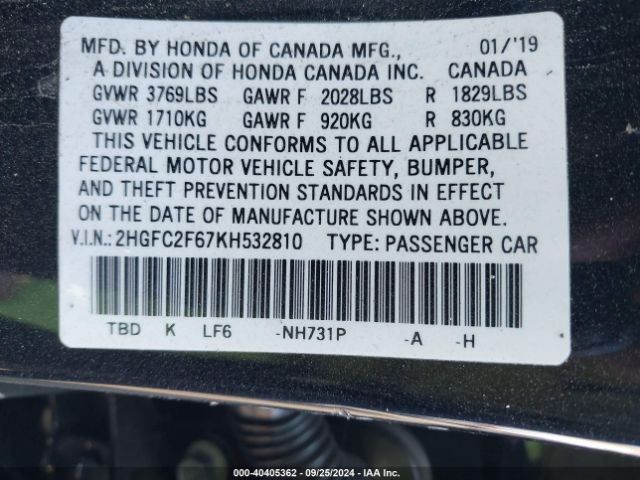 Photo 8 VIN: 2HGFC2F67KH532810 - HONDA CIVIC 