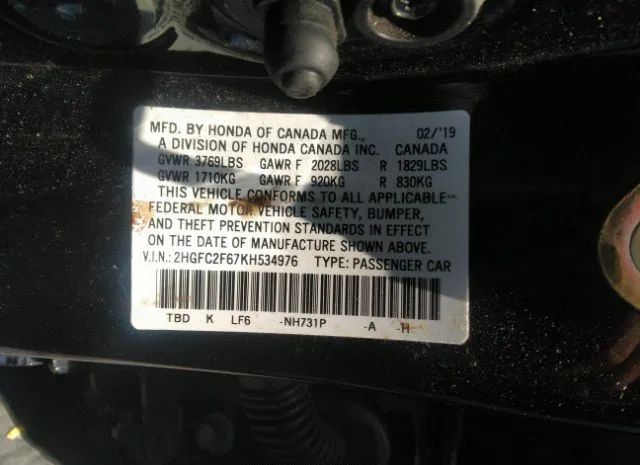 Photo 8 VIN: 2HGFC2F67KH534976 - HONDA CIVIC SEDAN 