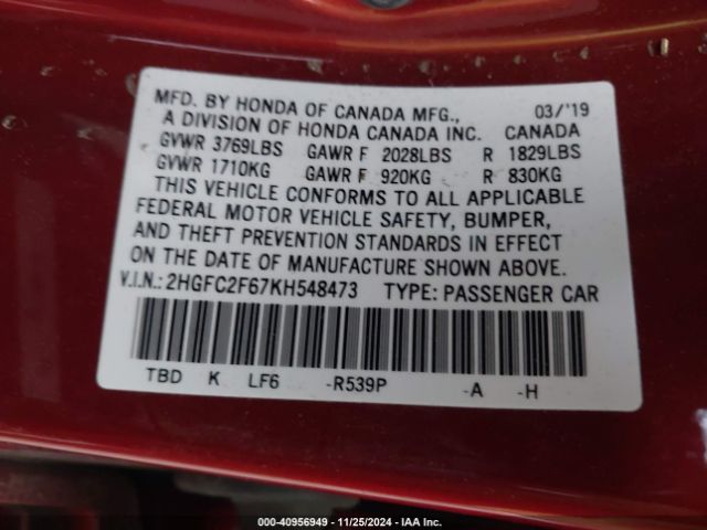 Photo 8 VIN: 2HGFC2F67KH548473 - HONDA CIVIC 