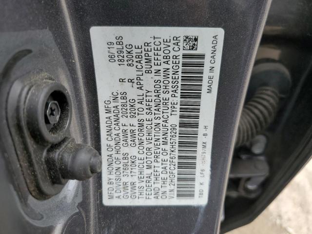 Photo 12 VIN: 2HGFC2F67KH576290 - HONDA CIVIC LX 