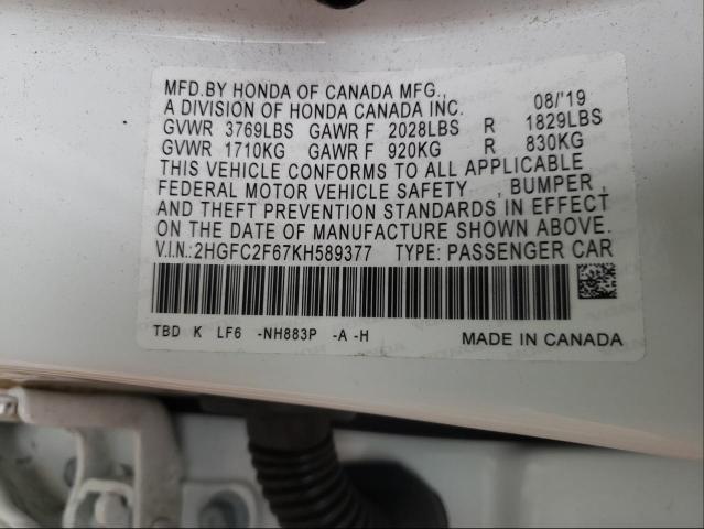 Photo 9 VIN: 2HGFC2F67KH589377 - HONDA CIVIC LX 