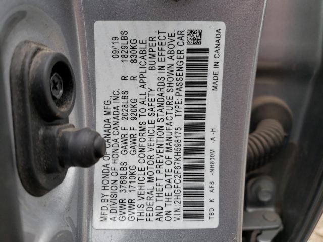 Photo 12 VIN: 2HGFC2F67KH598175 - HONDA CIVIC 