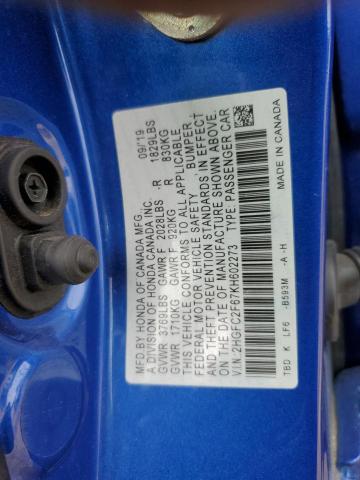 Photo 11 VIN: 2HGFC2F67KH602273 - HONDA CIVIC 