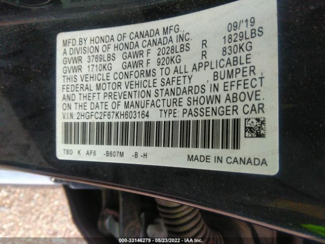 Photo 8 VIN: 2HGFC2F67KH603164 - HONDA CIVIC SEDAN 