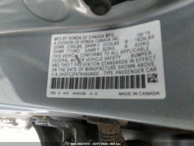 Photo 8 VIN: 2HGFC2F67KH604900 - HONDA CIVIC 