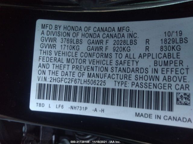 Photo 8 VIN: 2HGFC2F67LH506225 - HONDA CIVIC SEDAN 