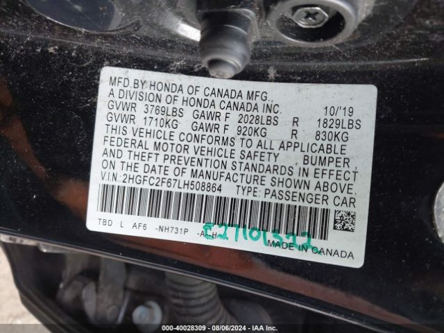 Photo 8 VIN: 2HGFC2F67LH508864 - HONDA CIVIC 