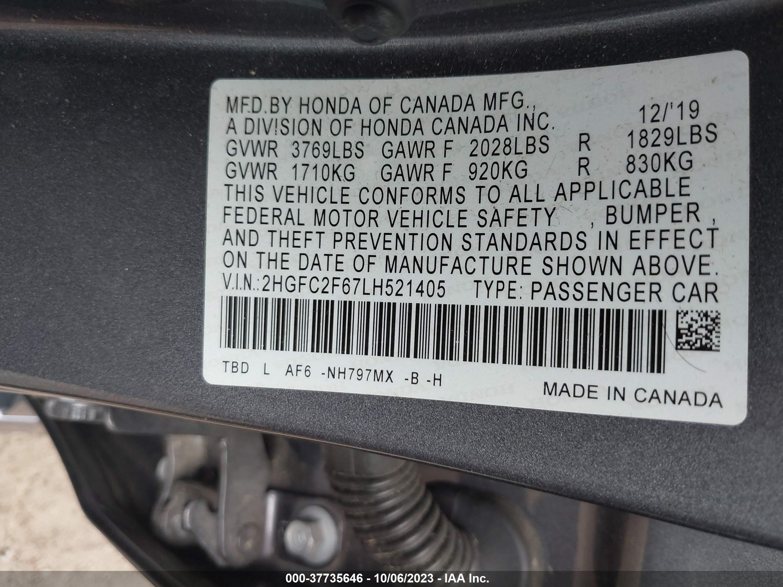 Photo 8 VIN: 2HGFC2F67LH521405 - HONDA CIVIC 